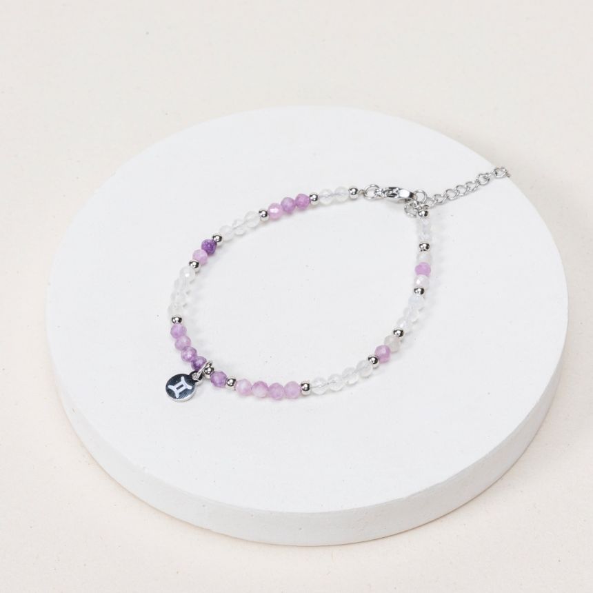 Bracelet Gémeaux - Pierre de lune blanche / Lépidolite