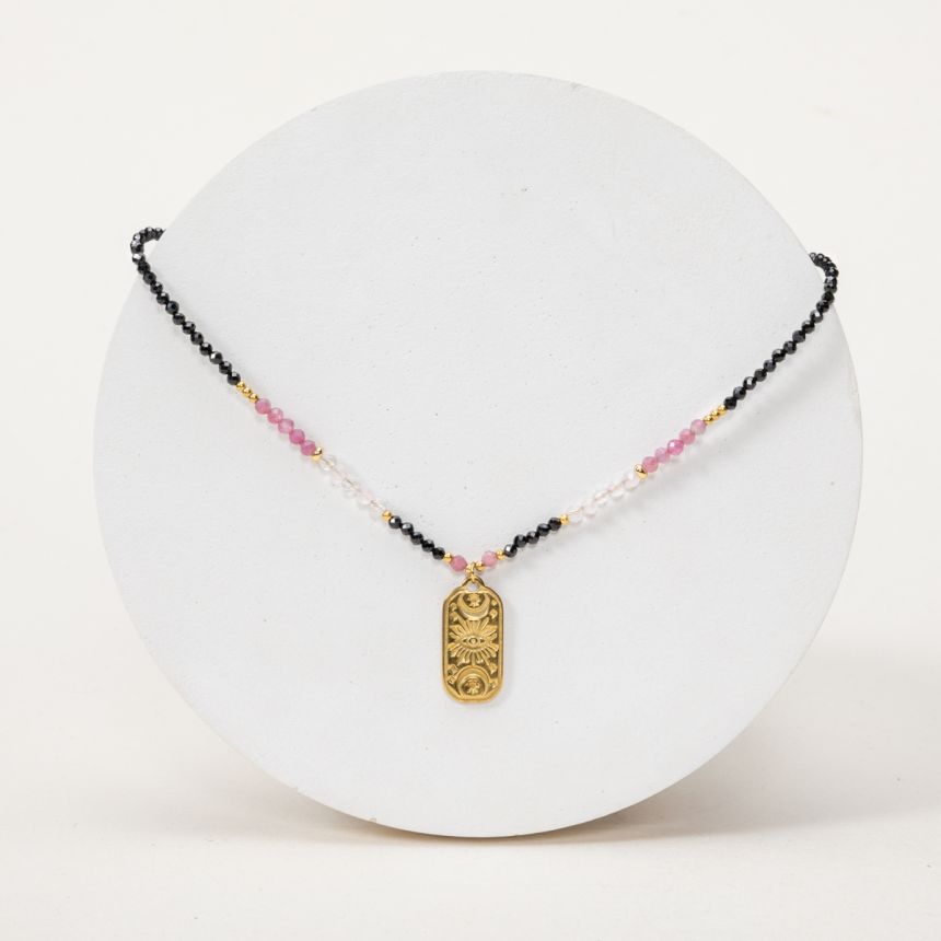 Pendentif Garance - Quartz rose, Tourmaline, Tourmaline rose