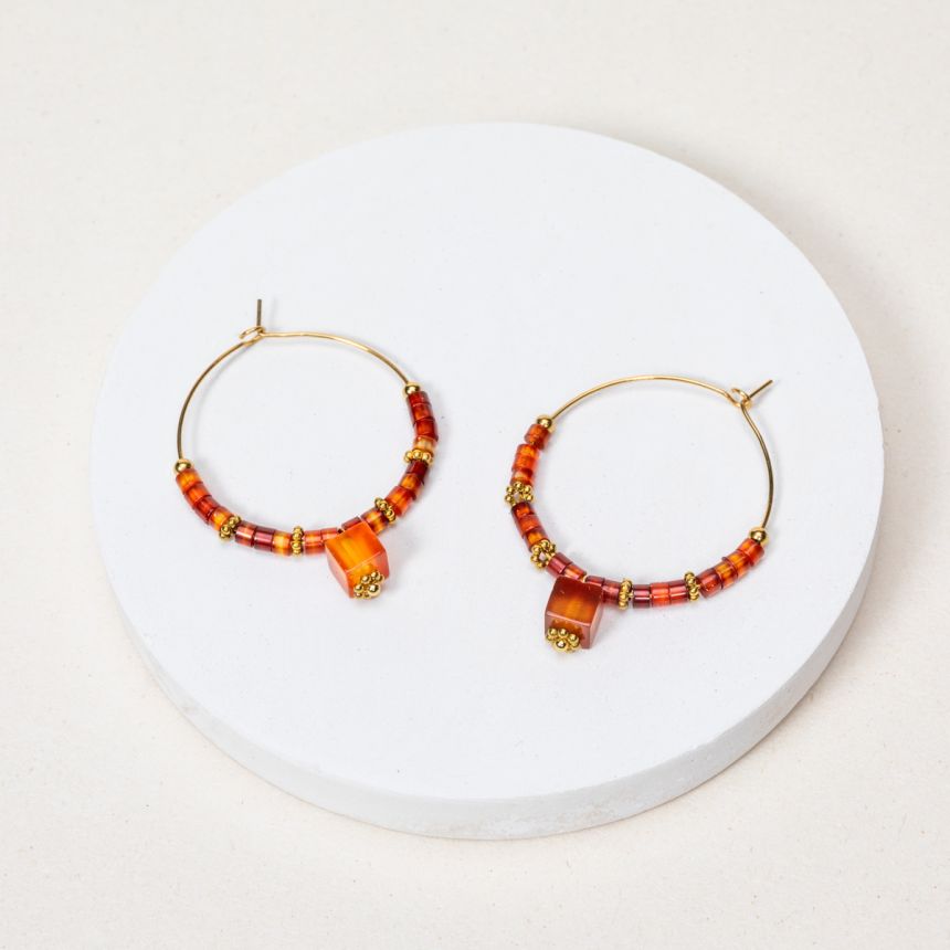 Boucles d'oreilles Mira - Agate rouge Cornaline