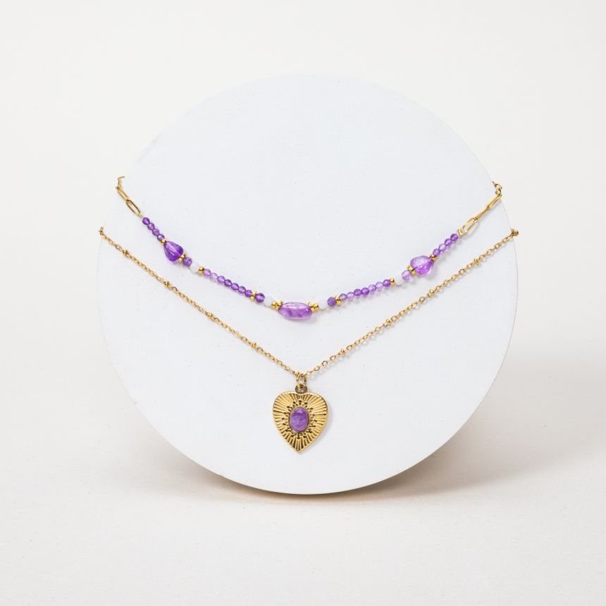 Pendentif Aurelia - Améthyste, Jade Blanc