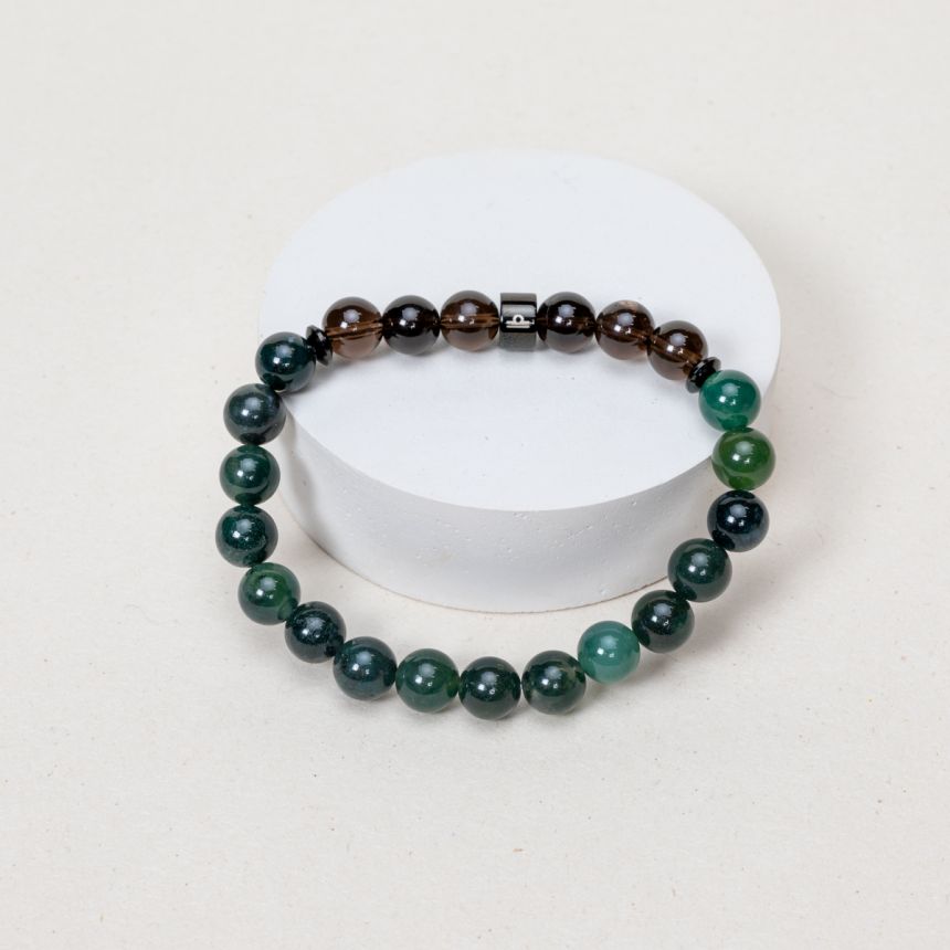 Bracelet Balance - Agate mousse, Quartz Fumé - Noir