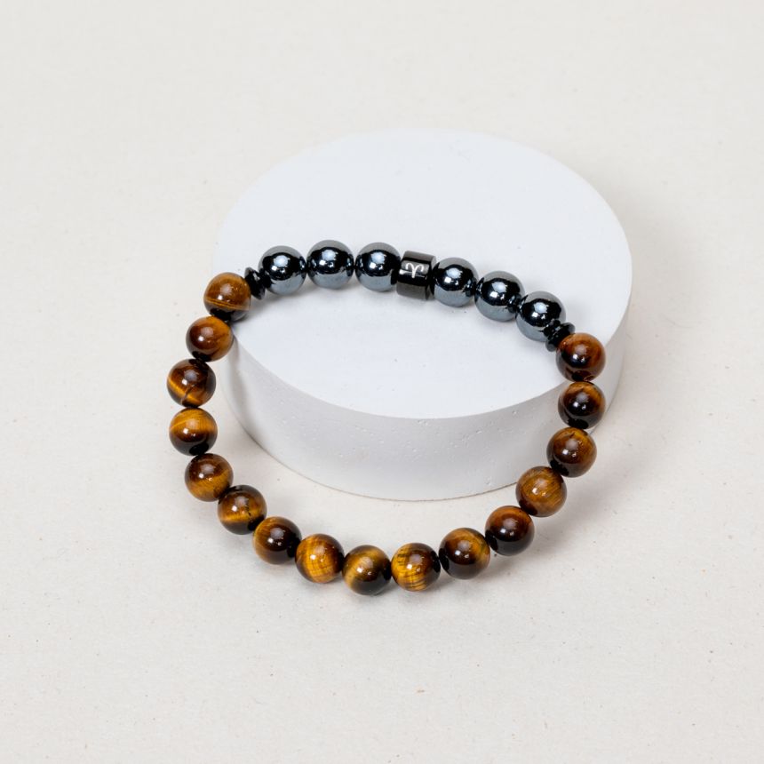 Bracelet Bélier - Oeil de Tigre, Hématite - Noir