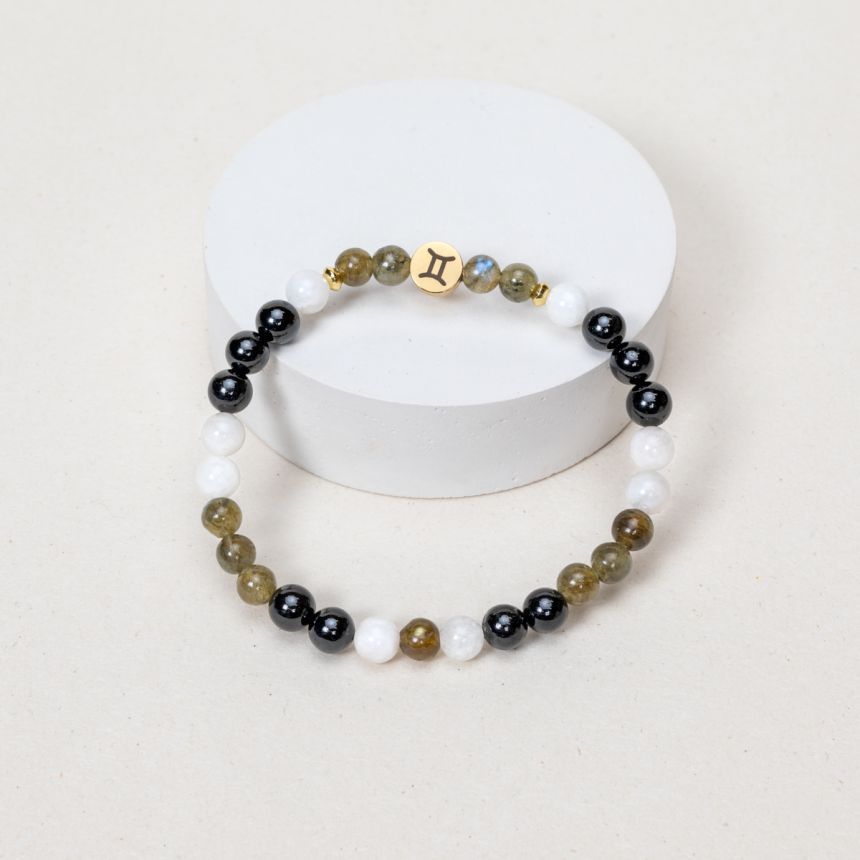 Bracelet Gémeaux - Labradorite, Pierre de Lune, Tourmaline
