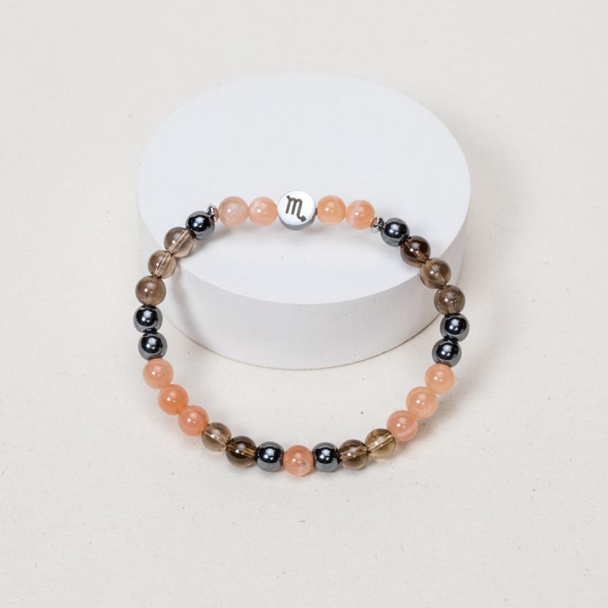 Bracelet Scorpion - Hématite, Pierre du Soleil, Quartz Fumé