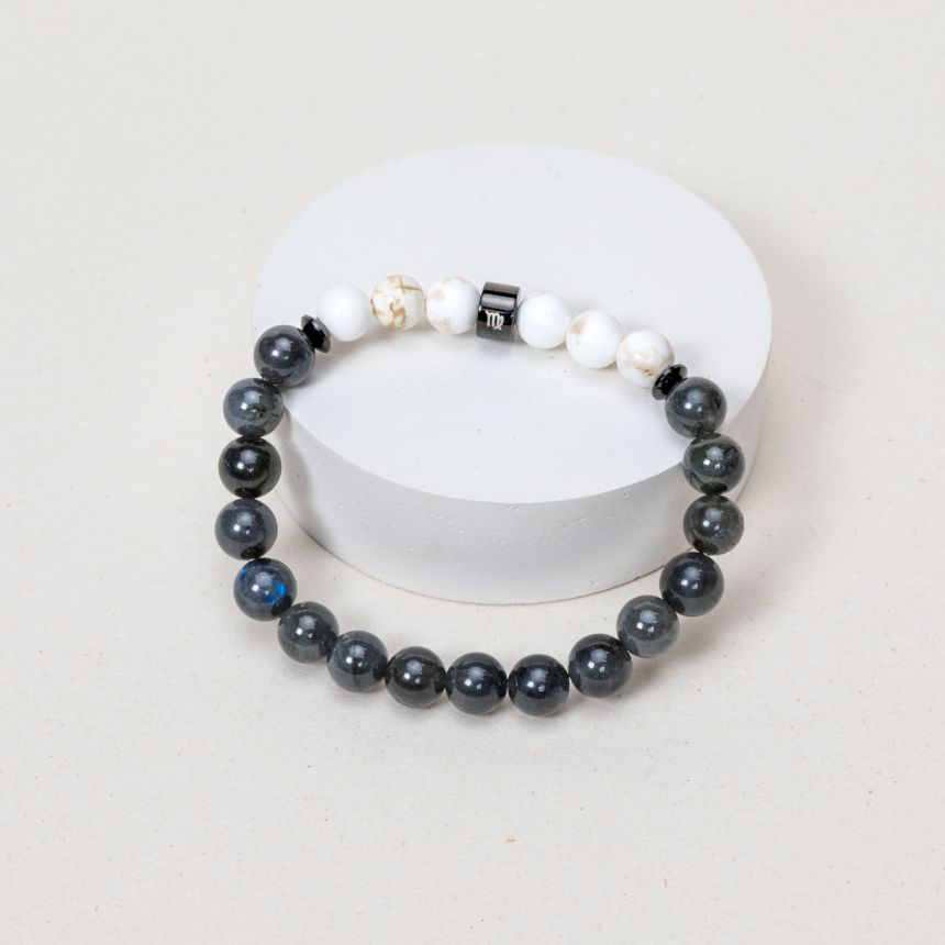 Bracelet Vierge - Pierre de Lune noire, Magnésite - Noir